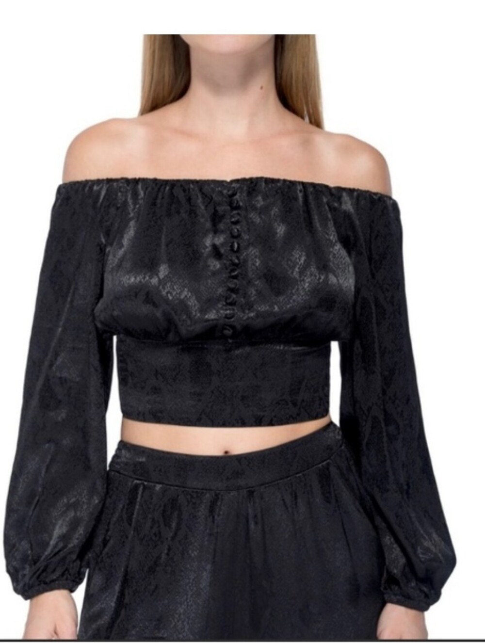 AFRM Jonas Satin Off the Shoulder Top in black Size Small